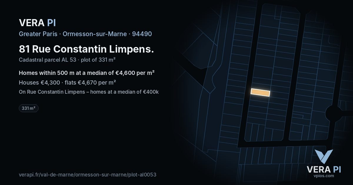 81 Rue Constantin Limpens, Ormesson-sur-Marne at night – the plot lit, the parcels around coloured by the prices near them