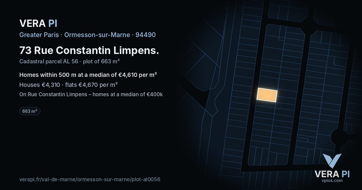 73 Rue Constantin Limpens, Ormesson-sur-Marne at night – the plot lit, the parcels around coloured by the prices near them