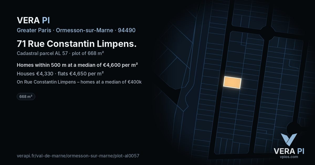 71 Rue Constantin Limpens, Ormesson-sur-Marne at night – the plot lit, the parcels around coloured by the prices near them