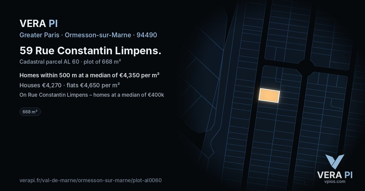 59 Rue Constantin Limpens, Ormesson-sur-Marne at night – the plot lit, the parcels around coloured by the prices near them