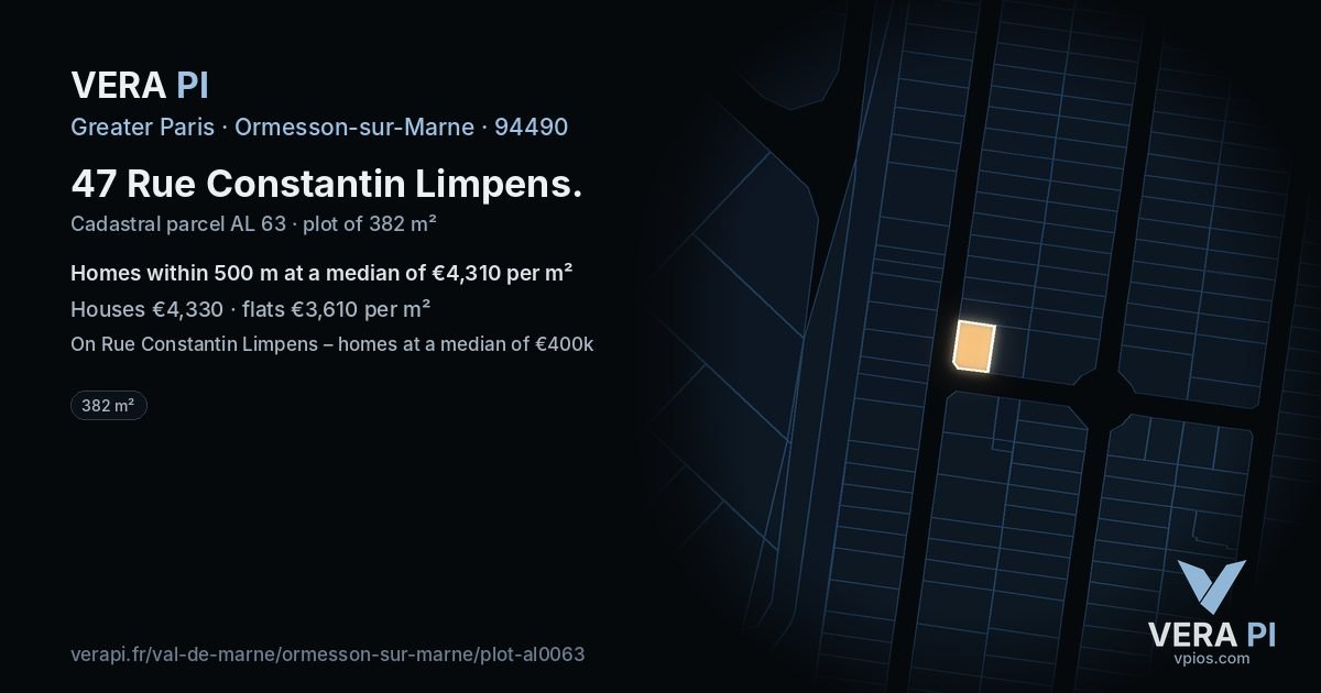 47 Rue Constantin Limpens, Ormesson-sur-Marne at night – the plot lit, the parcels around coloured by the prices near them
