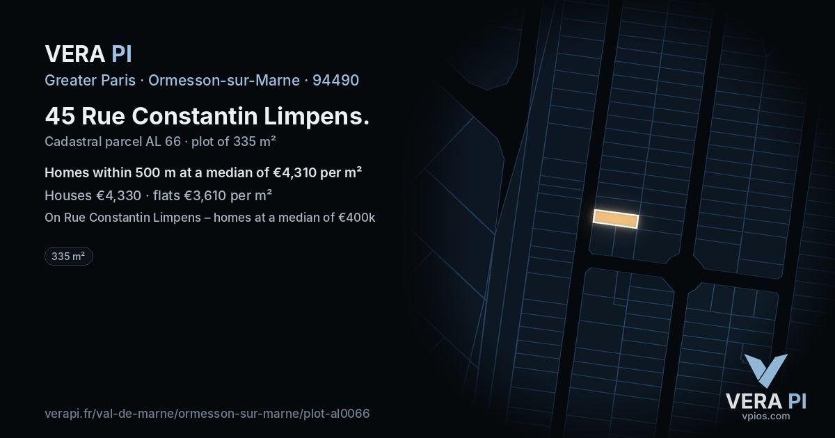45 Rue Constantin Limpens, Ormesson-sur-Marne at night – the plot lit, the parcels around coloured by the prices near them