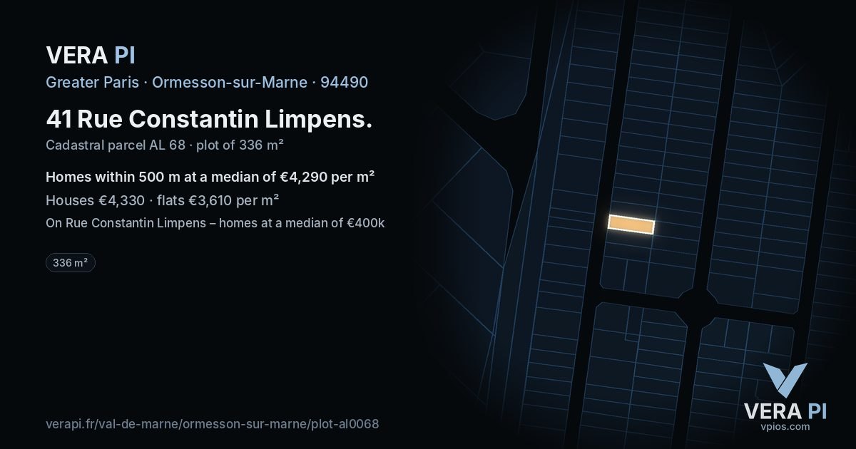 41 Rue Constantin Limpens, Ormesson-sur-Marne at night – the plot lit, the parcels around coloured by the prices near them