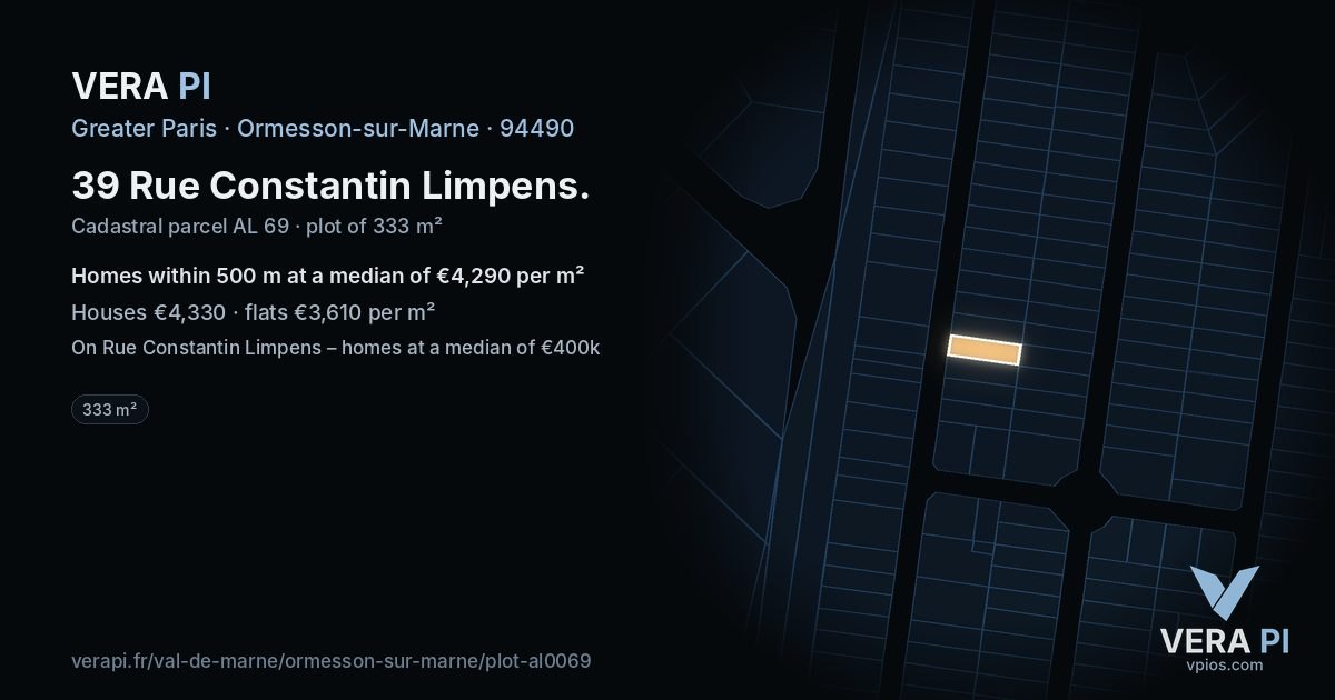 39 Rue Constantin Limpens, Ormesson-sur-Marne at night – the plot lit, the parcels around coloured by the prices near them