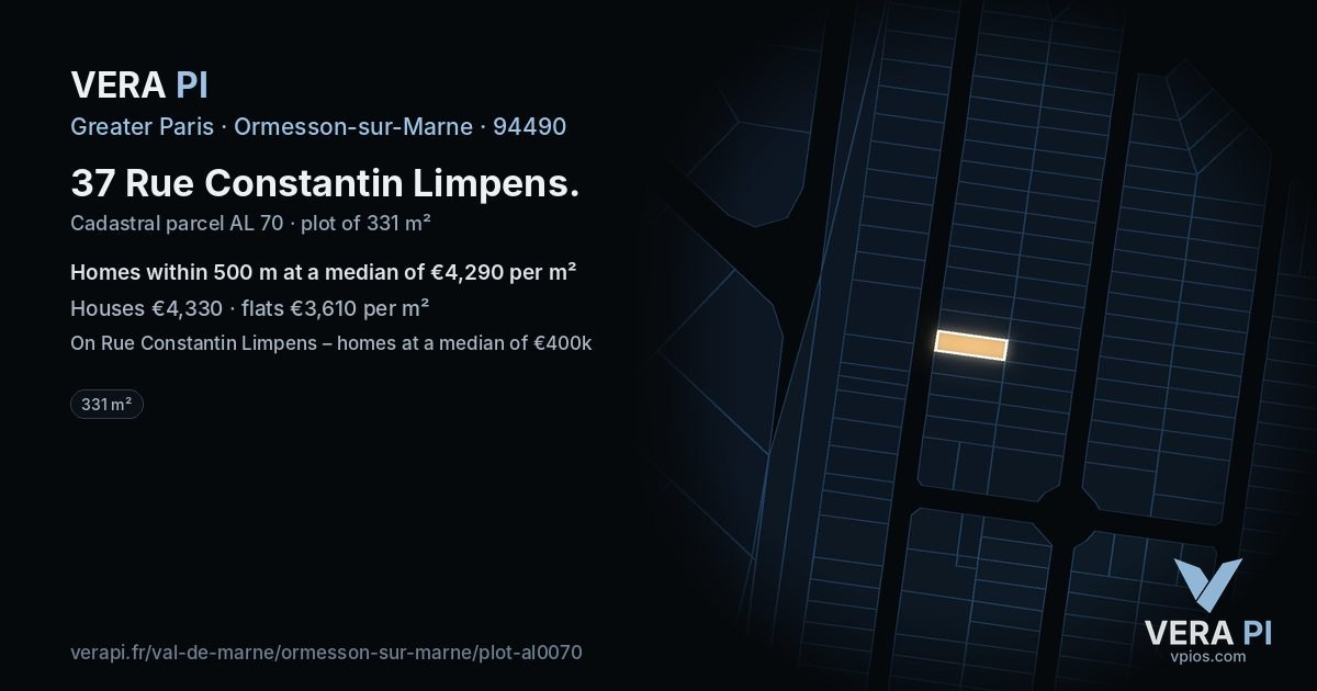 37 Rue Constantin Limpens, Ormesson-sur-Marne at night – the plot lit, the parcels around coloured by the prices near them