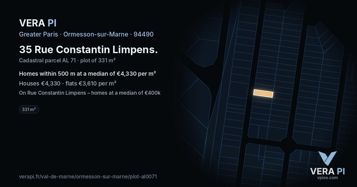 35 Rue Constantin Limpens, Ormesson-sur-Marne at night – the plot lit, the parcels around coloured by the prices near them
