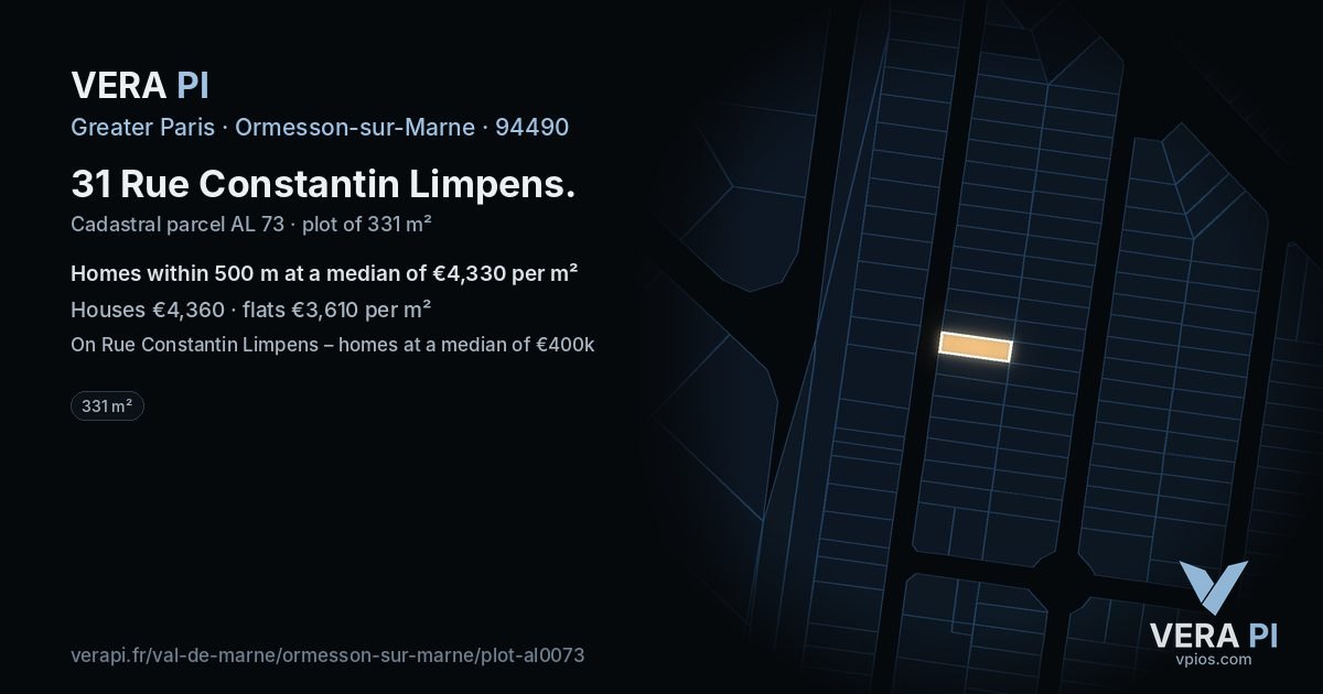 31 Rue Constantin Limpens, Ormesson-sur-Marne at night – the plot lit, the parcels around coloured by the prices near them