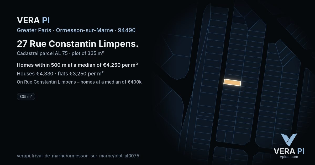 27 Rue Constantin Limpens, Ormesson-sur-Marne at night – the plot lit, the parcels around coloured by the prices near them