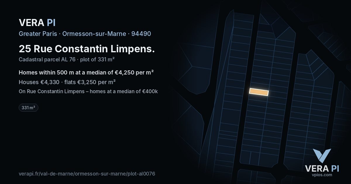 25 Rue Constantin Limpens, Ormesson-sur-Marne at night – the plot lit, the parcels around coloured by the prices near them