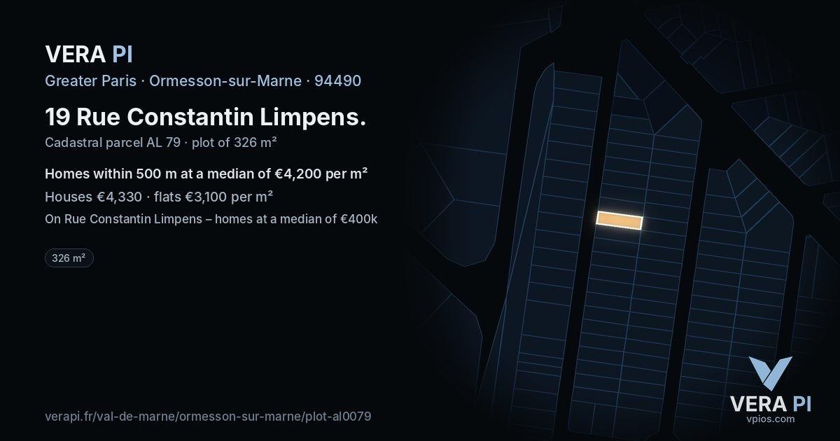 19 Rue Constantin Limpens, Ormesson-sur-Marne at night – the plot lit, the parcels around coloured by the prices near them