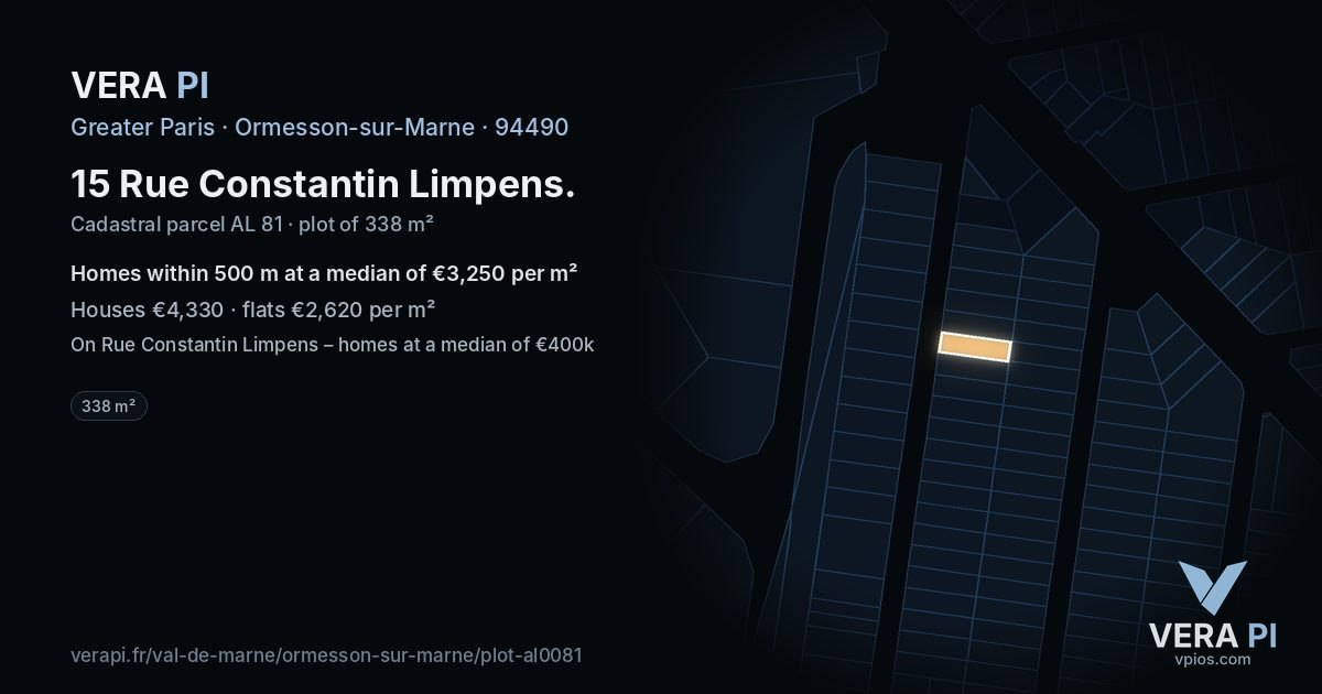 15 Rue Constantin Limpens, Ormesson-sur-Marne at night – the plot lit, the parcels around coloured by the prices near them