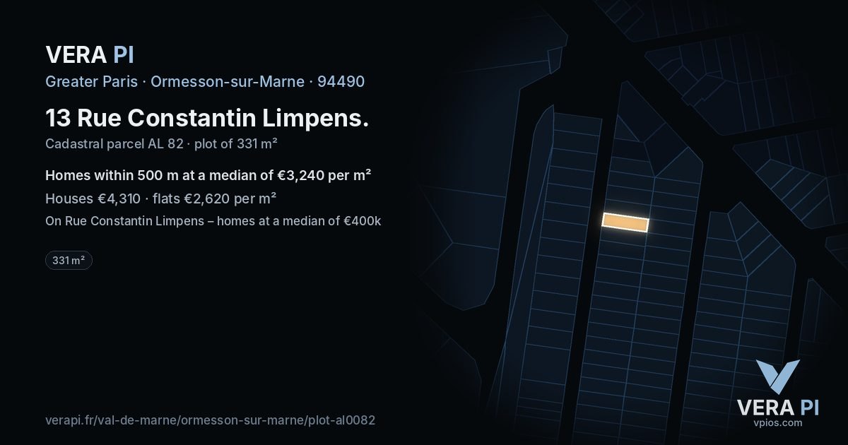 13 Rue Constantin Limpens, Ormesson-sur-Marne at night – the plot lit, the parcels around coloured by the prices near them