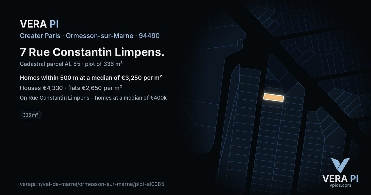 7 Rue Constantin Limpens, Ormesson-sur-Marne at night – the plot lit, the parcels around coloured by the prices near them