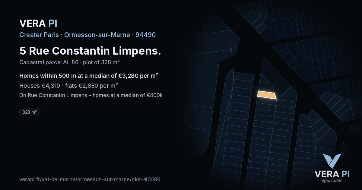 5 Rue Constantin Limpens, Ormesson-sur-Marne at night – the plot lit, the parcels around coloured by the prices near them
