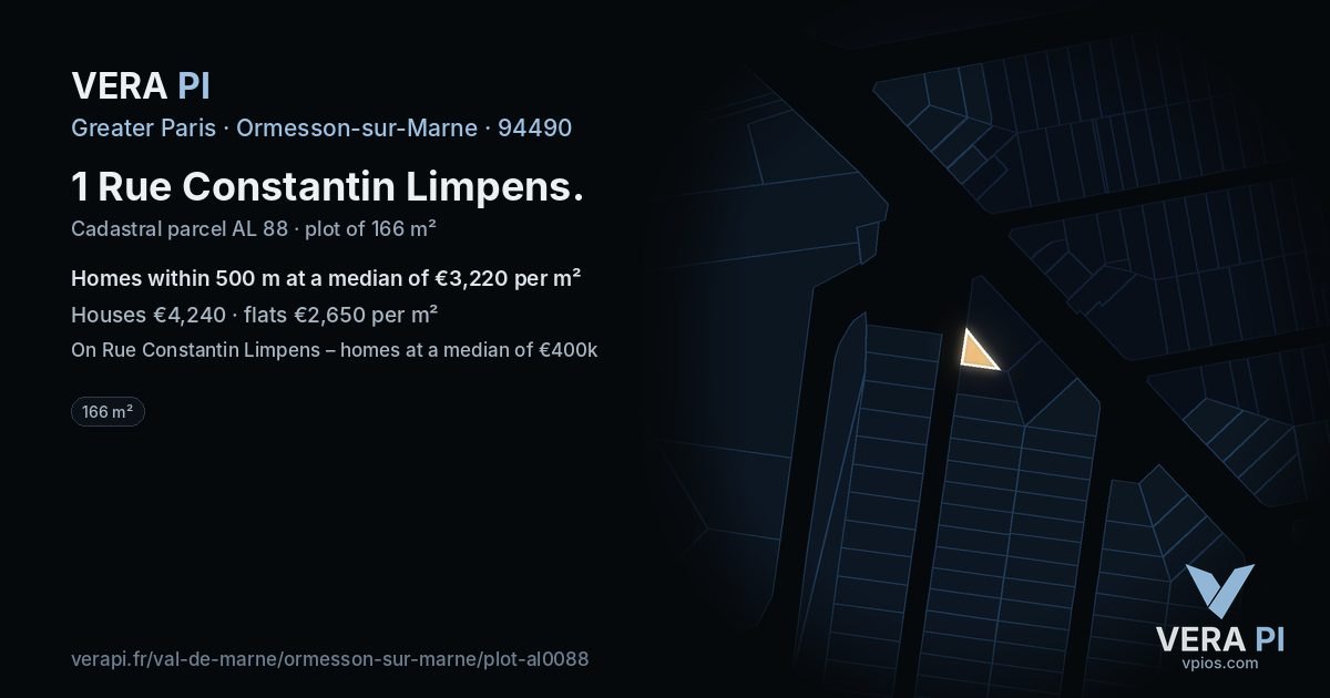 1 Rue Constantin Limpens, Ormesson-sur-Marne at night – the plot lit, the parcels around coloured by the prices near them