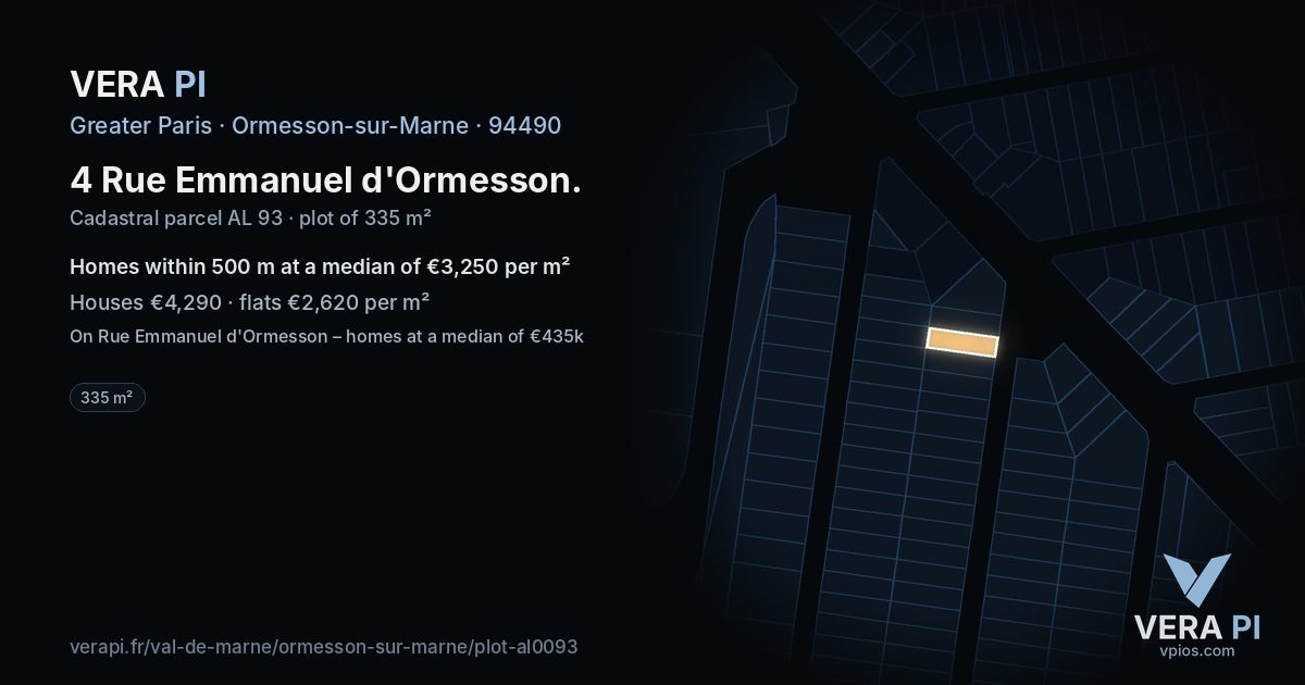 4 Rue Emmanuel d'Ormesson, Ormesson-sur-Marne at night – the plot lit, the parcels around coloured by the prices near them