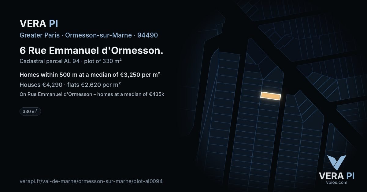 6 Rue Emmanuel d'Ormesson, Ormesson-sur-Marne at night – the plot lit, the parcels around coloured by the prices near them