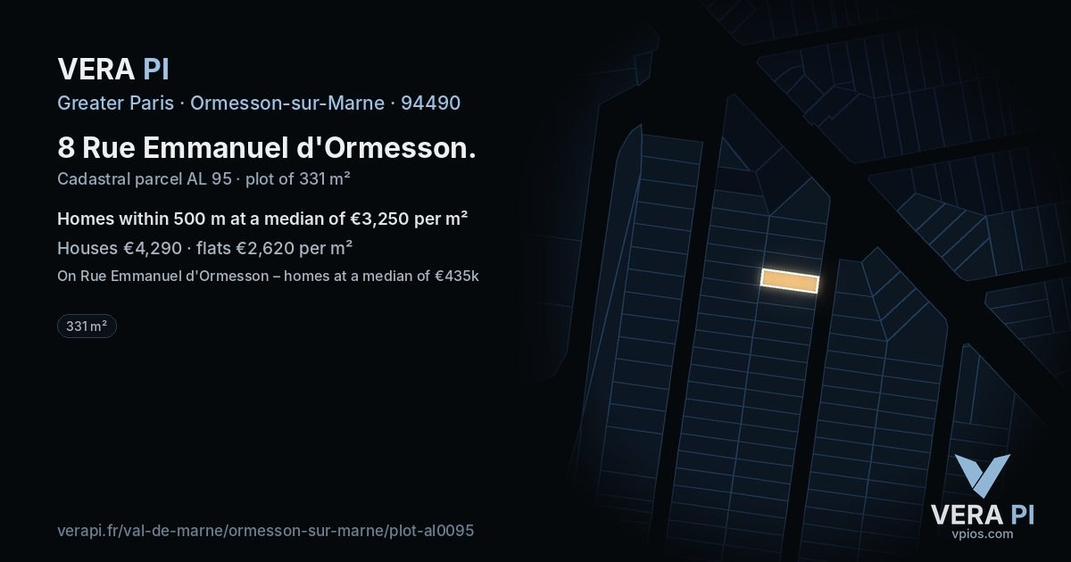 8 Rue Emmanuel d'Ormesson, Ormesson-sur-Marne at night – the plot lit, the parcels around coloured by the prices near them