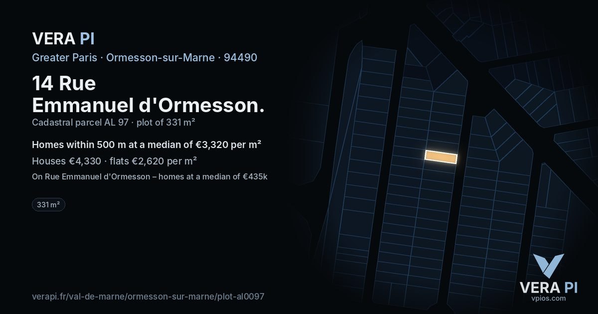 14 Rue Emmanuel d'Ormesson, Ormesson-sur-Marne at night – the plot lit, the parcels around coloured by the prices near them