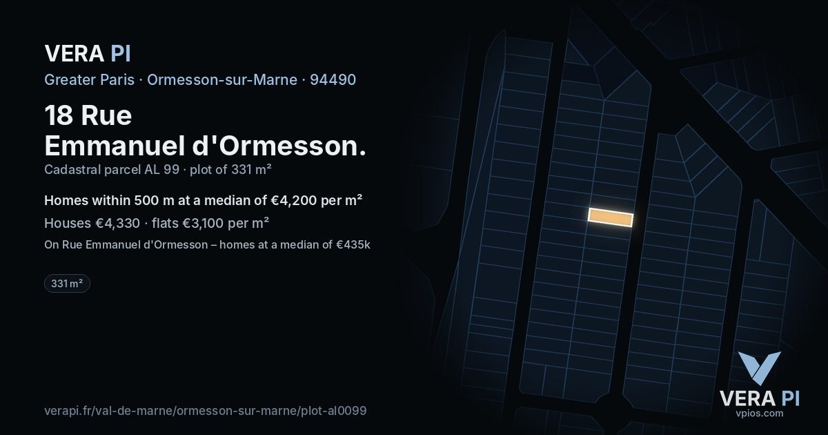 18 Rue Emmanuel d'Ormesson, Ormesson-sur-Marne at night – the plot lit, the parcels around coloured by the prices near them