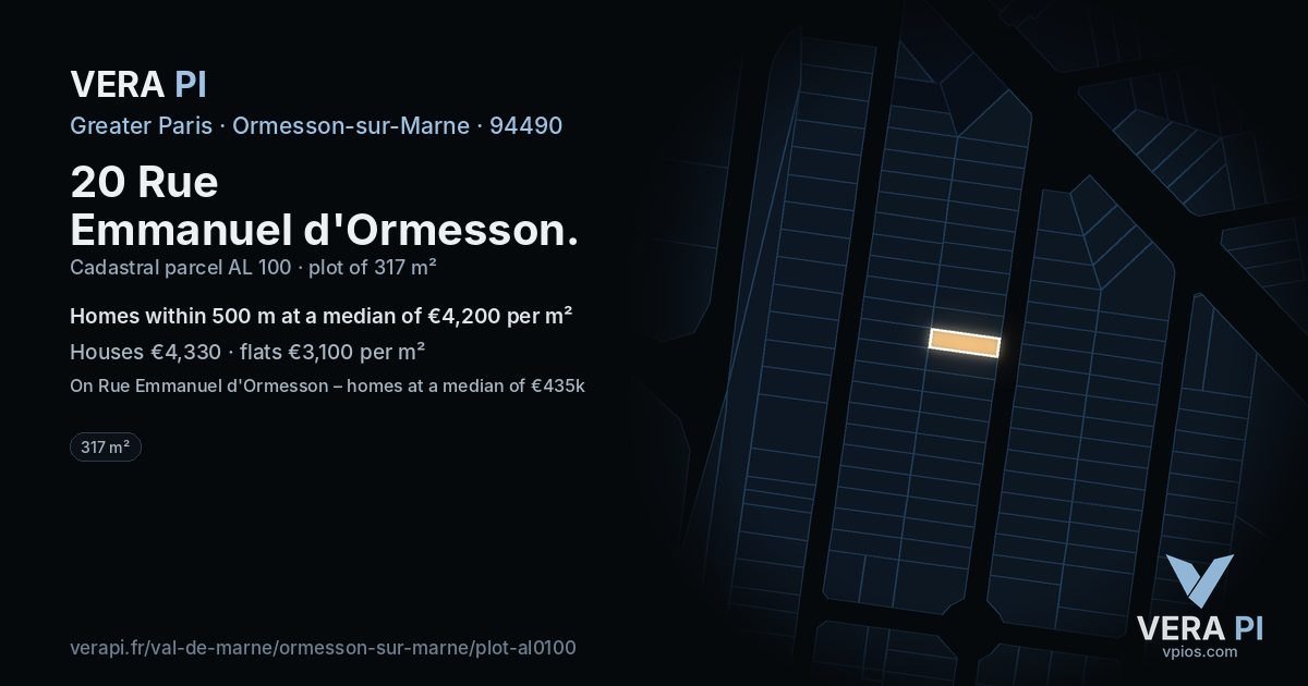 20 Rue Emmanuel d'Ormesson, Ormesson-sur-Marne at night – the plot lit, the parcels around coloured by the prices near them