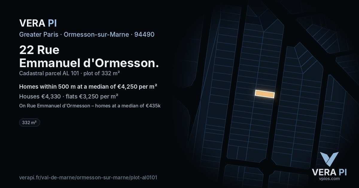 22 Rue Emmanuel d'Ormesson, Ormesson-sur-Marne at night – the plot lit, the parcels around coloured by the prices near them