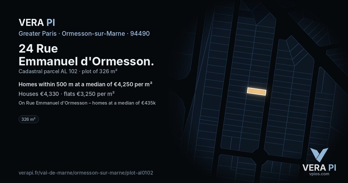 24 Rue Emmanuel d'Ormesson, Ormesson-sur-Marne at night – the plot lit, the parcels around coloured by the prices near them