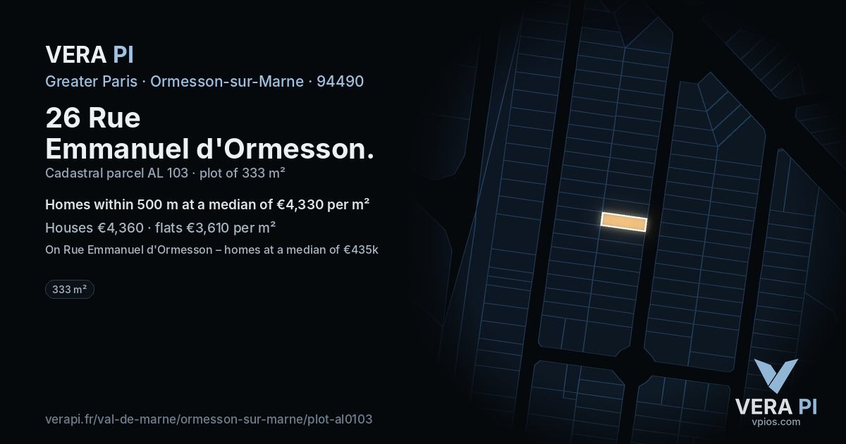 26 Rue Emmanuel d'Ormesson, Ormesson-sur-Marne at night – the plot lit, the parcels around coloured by the prices near them
