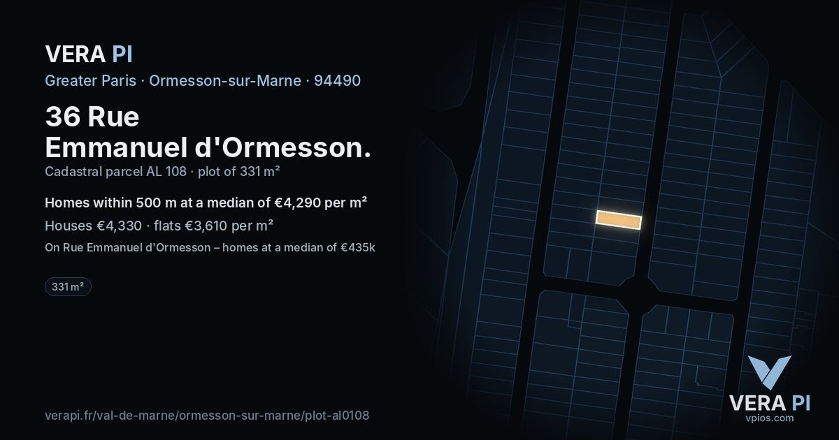 36 Rue Emmanuel d'Ormesson, Ormesson-sur-Marne at night – the plot lit, the parcels around coloured by the prices near them