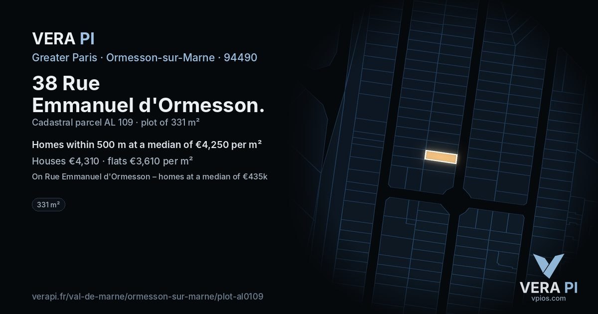 38 Rue Emmanuel d'Ormesson, Ormesson-sur-Marne at night – the plot lit, the parcels around coloured by the prices near them