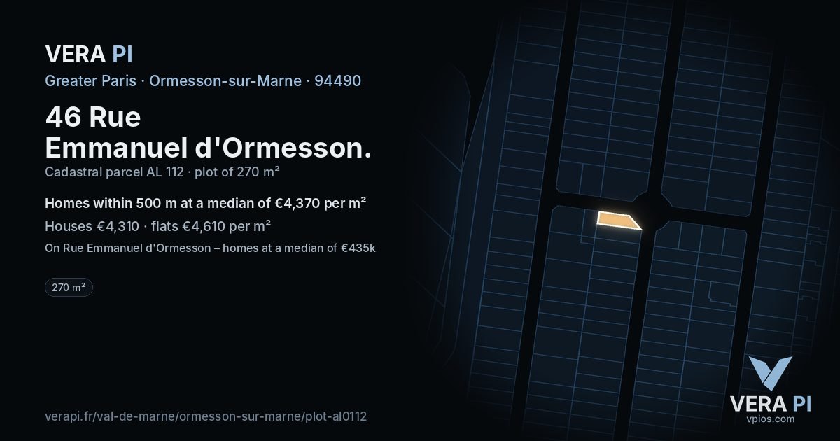 46 Rue Emmanuel d'Ormesson, Ormesson-sur-Marne at night – the plot lit, the parcels around coloured by the prices near them