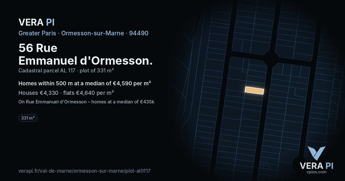 56 Rue Emmanuel d'Ormesson, Ormesson-sur-Marne at night – the plot lit, the parcels around coloured by the prices near them