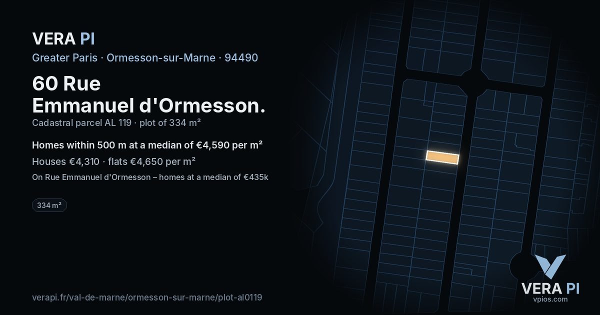 60 Rue Emmanuel d'Ormesson, Ormesson-sur-Marne at night – the plot lit, the parcels around coloured by the prices near them