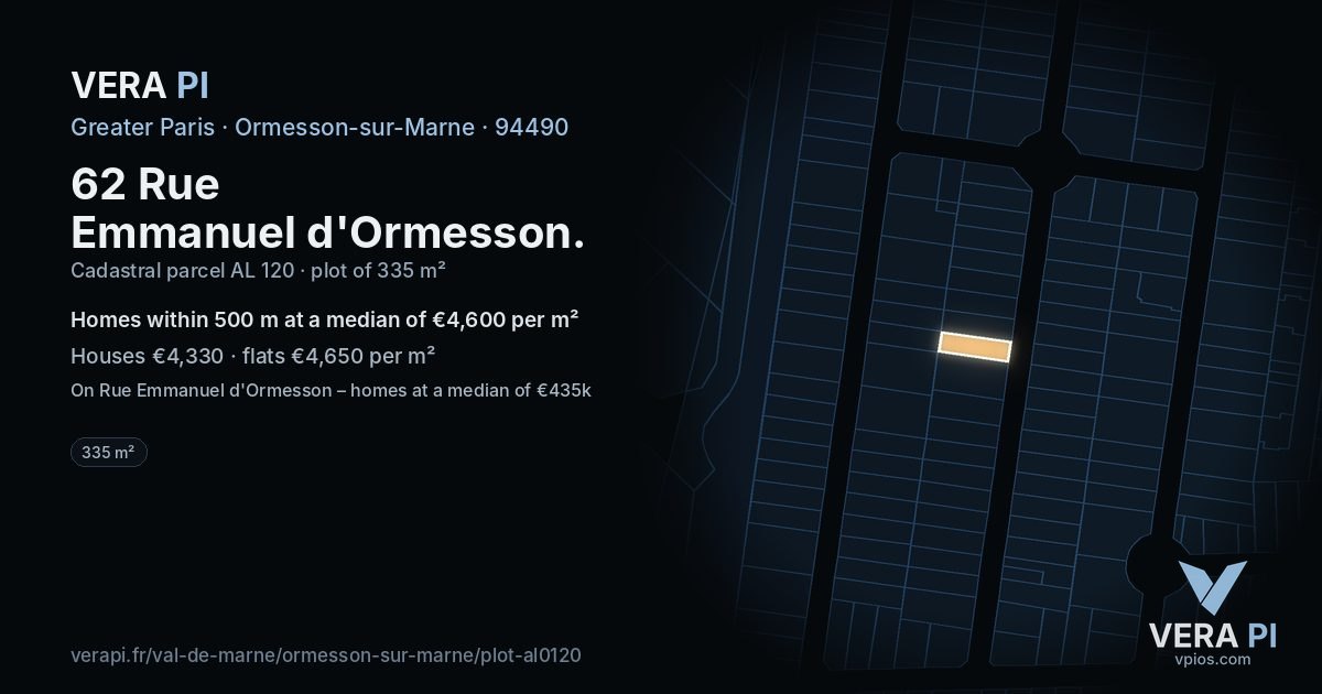 62 Rue Emmanuel d'Ormesson, Ormesson-sur-Marne at night – the plot lit, the parcels around coloured by the prices near them