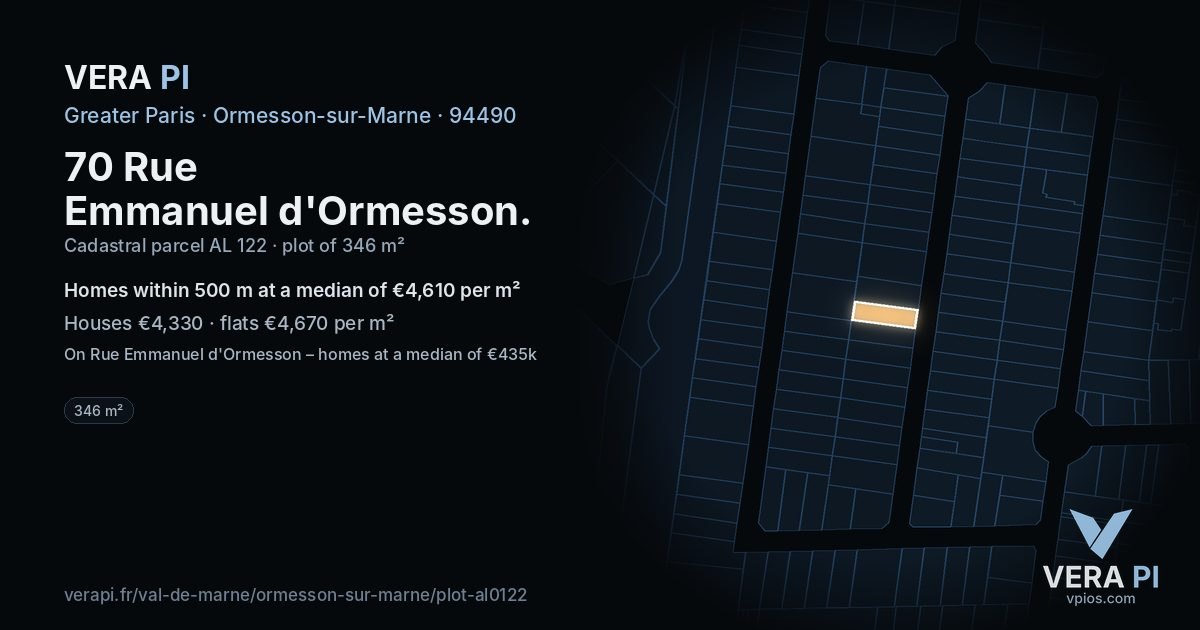 70 Rue Emmanuel d'Ormesson, Ormesson-sur-Marne at night – the plot lit, the parcels around coloured by the prices near them