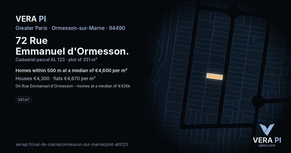 72 Rue Emmanuel d'Ormesson, Ormesson-sur-Marne at night – the plot lit, the parcels around coloured by the prices near them