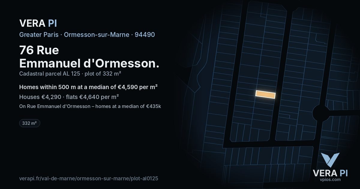 76 Rue Emmanuel d'Ormesson, Ormesson-sur-Marne at night – the plot lit, the parcels around coloured by the prices near them