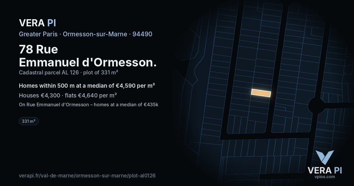 78 Rue Emmanuel d'Ormesson, Ormesson-sur-Marne at night – the plot lit, the parcels around coloured by the prices near them