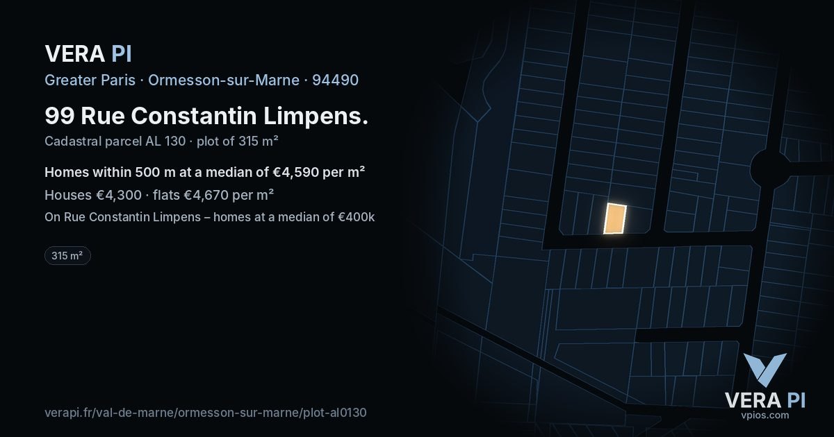 99 Rue Constantin Limpens, Ormesson-sur-Marne at night – the plot lit, the parcels around coloured by the prices near them