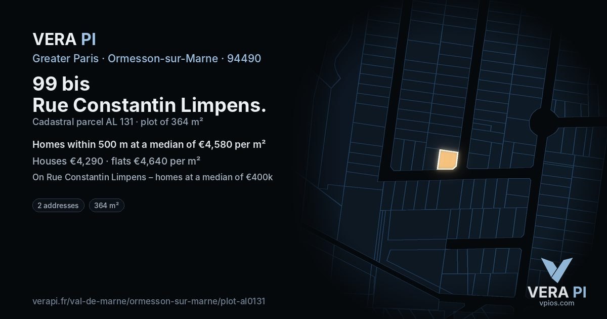 99 bis Rue Constantin Limpens, Ormesson-sur-Marne at night – the plot lit, the parcels around coloured by the prices near them