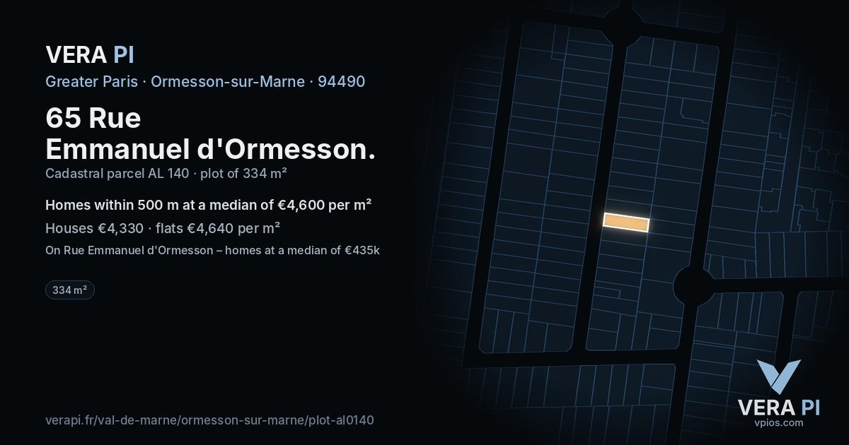 65 Rue Emmanuel d'Ormesson, Ormesson-sur-Marne at night – the plot lit, the parcels around coloured by the prices near them