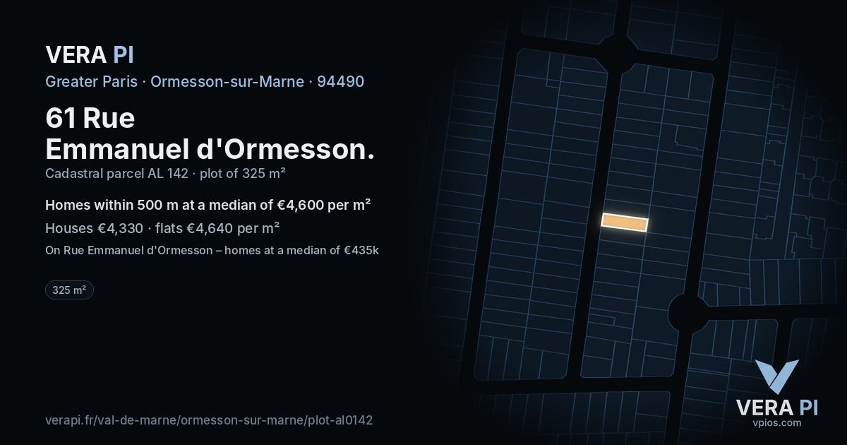 61 Rue Emmanuel d'Ormesson, Ormesson-sur-Marne at night – the plot lit, the parcels around coloured by the prices near them