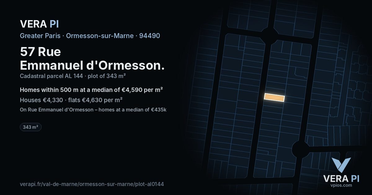57 Rue Emmanuel d'Ormesson, Ormesson-sur-Marne at night – the plot lit, the parcels around coloured by the prices near them