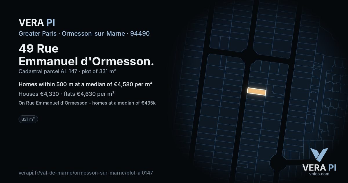 49 Rue Emmanuel d'Ormesson, Ormesson-sur-Marne at night – the plot lit, the parcels around coloured by the prices near them