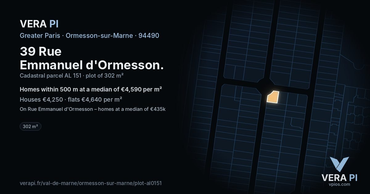 39 Rue Emmanuel d'Ormesson, Ormesson-sur-Marne at night – the plot lit, the parcels around coloured by the prices near them