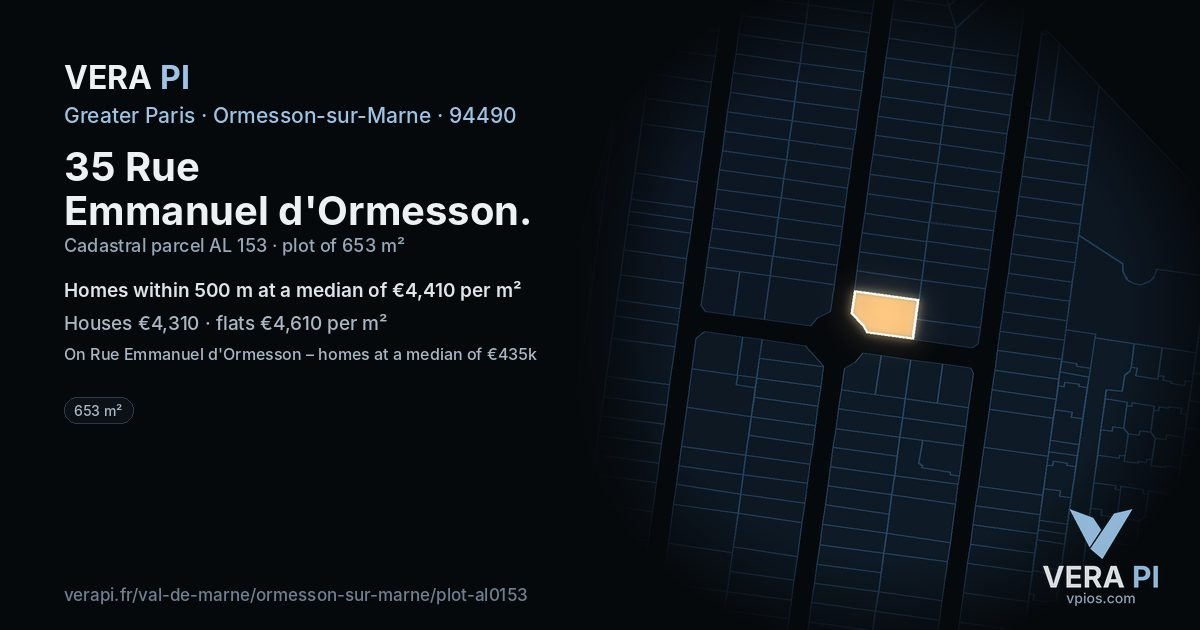 35 Rue Emmanuel d'Ormesson, Ormesson-sur-Marne at night – the plot lit, the parcels around coloured by the prices near them