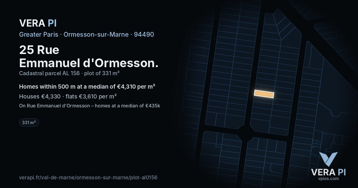 25 Rue Emmanuel d'Ormesson, Ormesson-sur-Marne at night – the plot lit, the parcels around coloured by the prices near them