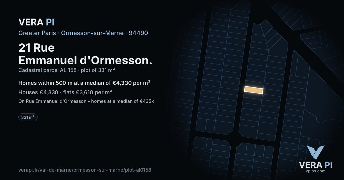 21 Rue Emmanuel d'Ormesson, Ormesson-sur-Marne at night – the plot lit, the parcels around coloured by the prices near them