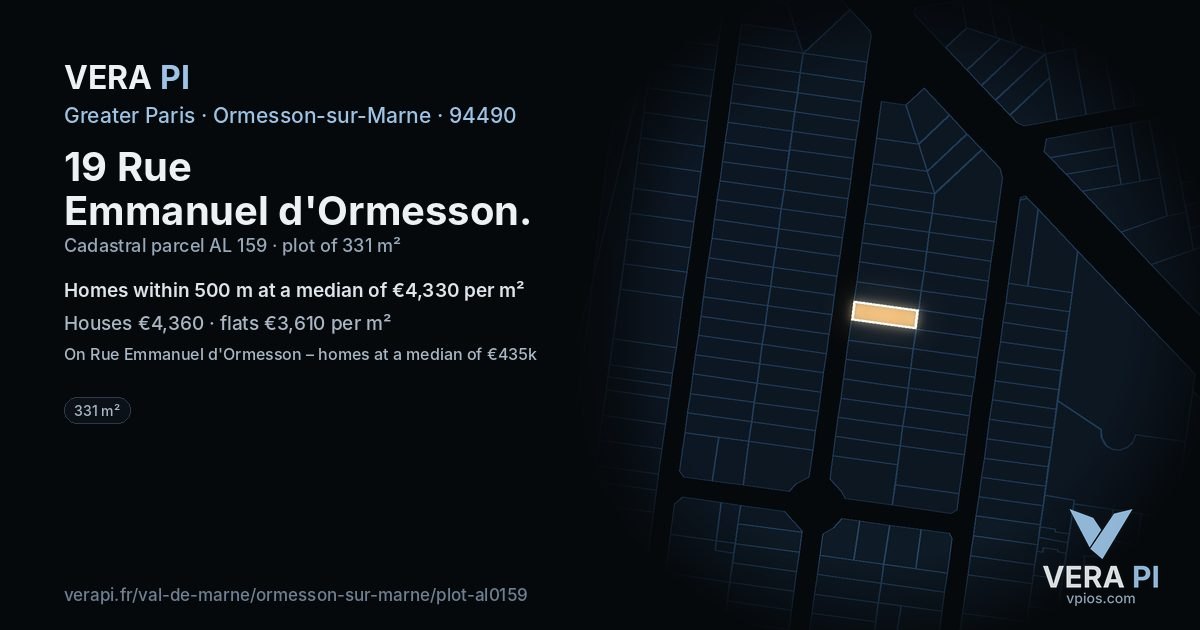 19 Rue Emmanuel d'Ormesson, Ormesson-sur-Marne at night – the plot lit, the parcels around coloured by the prices near them
