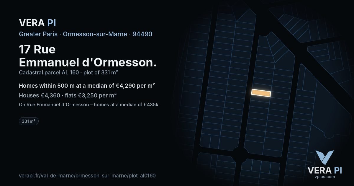 17 Rue Emmanuel d'Ormesson, Ormesson-sur-Marne at night – the plot lit, the parcels around coloured by the prices near them